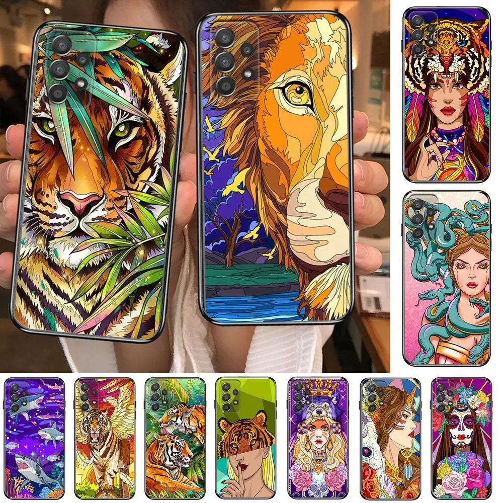 

Tiger Snake girl Animal Phone Case Hull For Samsung Galaxy A70 A50 A51 A71 A52 A40 A30 A31 A90 A20E 5G a20s Black Shell Art Cell