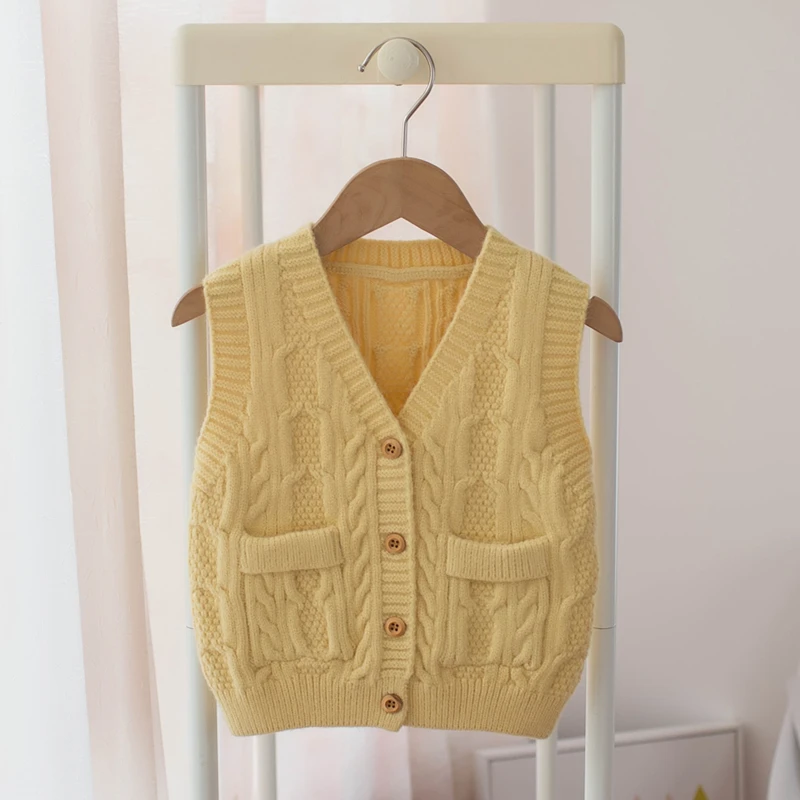 

Kids Clothes Girls Knitted Vests Spring Autumn Solid V-Neck Base Sweater for Babies Sleeveless Boys Young Children's Clothing