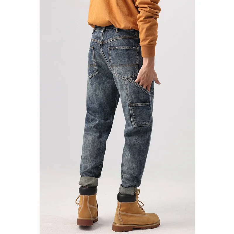 Streetwear Men 2022 New Pattern American Chaopai Male Jeans Vintage Loose Recreational Straight Cylinder Trousers Autumn Female