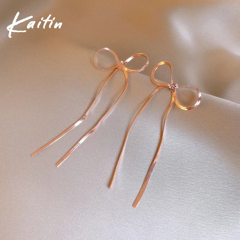 Bow Chain Tassel Earrings for Women Long and Versatile Minimalist Drop Earring 2025 Simple Fashion Jewelry Christmas Gifts