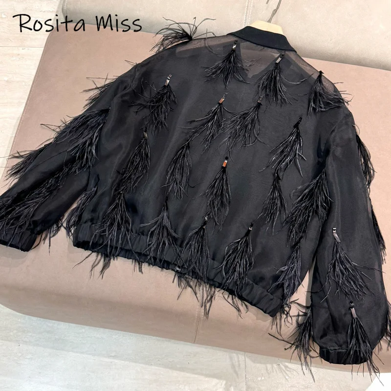 11.21 Повседневная куртка из плотного шелка с перьями сшитая вручную женская