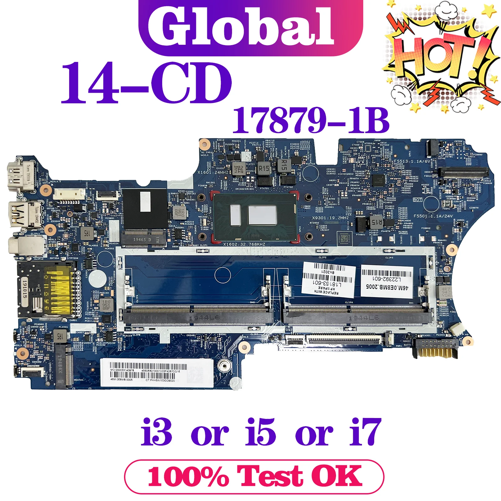 

KEFU 17879-1B Mainboard For HP Pavilion X360 Convertible 14T-CD 14M-CD 14-CD l18163-601 Laptop Motherboard i3 i5 i7 8th Gen