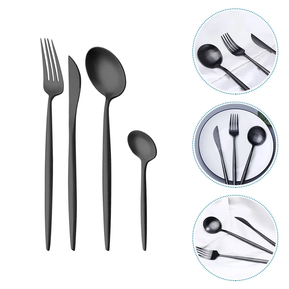 

Set Black Utensil Matte Stainless Steel Cutlery Flatware Silverware Sets Dishwasher Safe Kitchen
