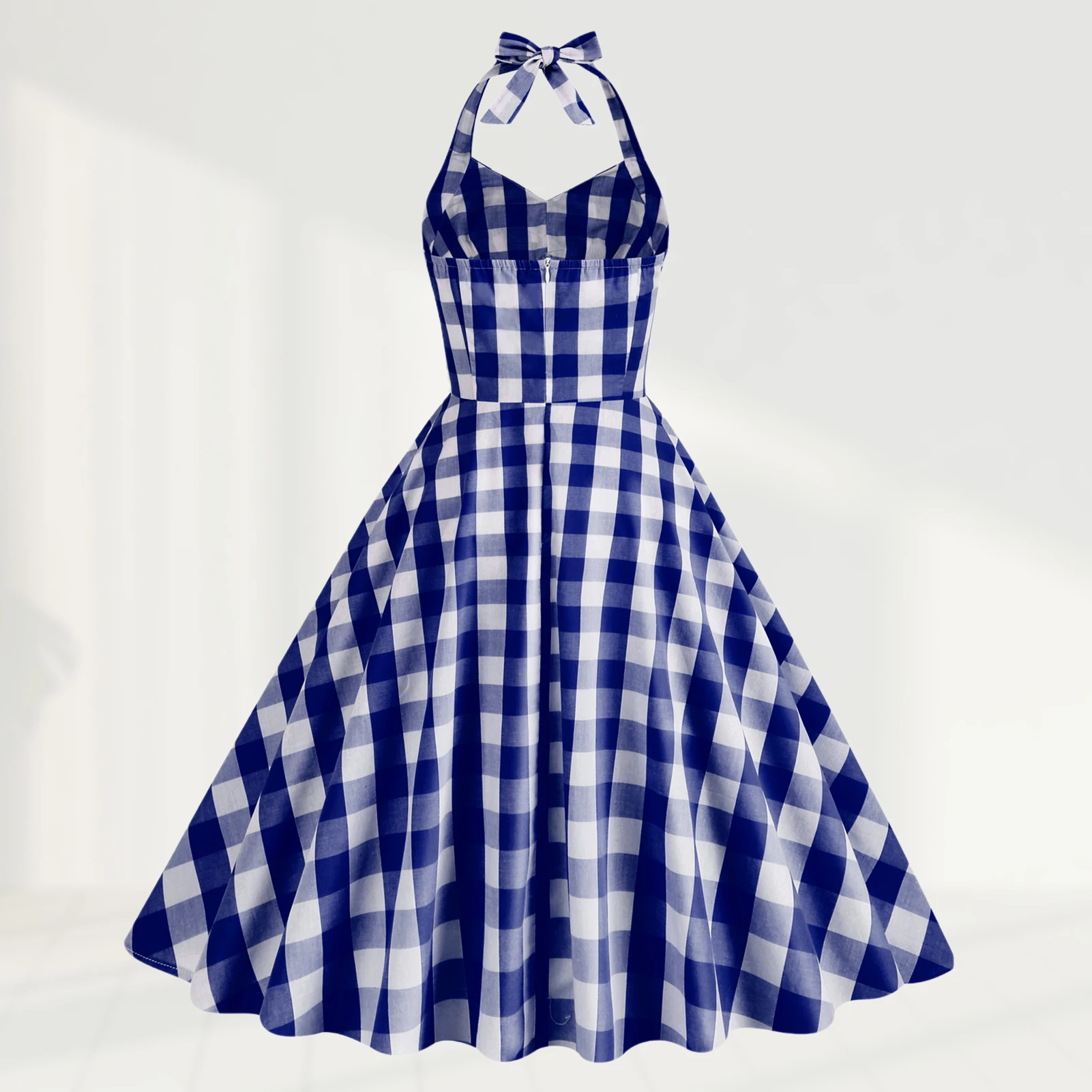 

Женское Плиссированное короткое платье с открытой спиной, хлопковое клетчатое платье с лямкой на шее, платье-корсет на шнуровке, пикантное стильное платье с V-образным вырезом, наряд для отпуска