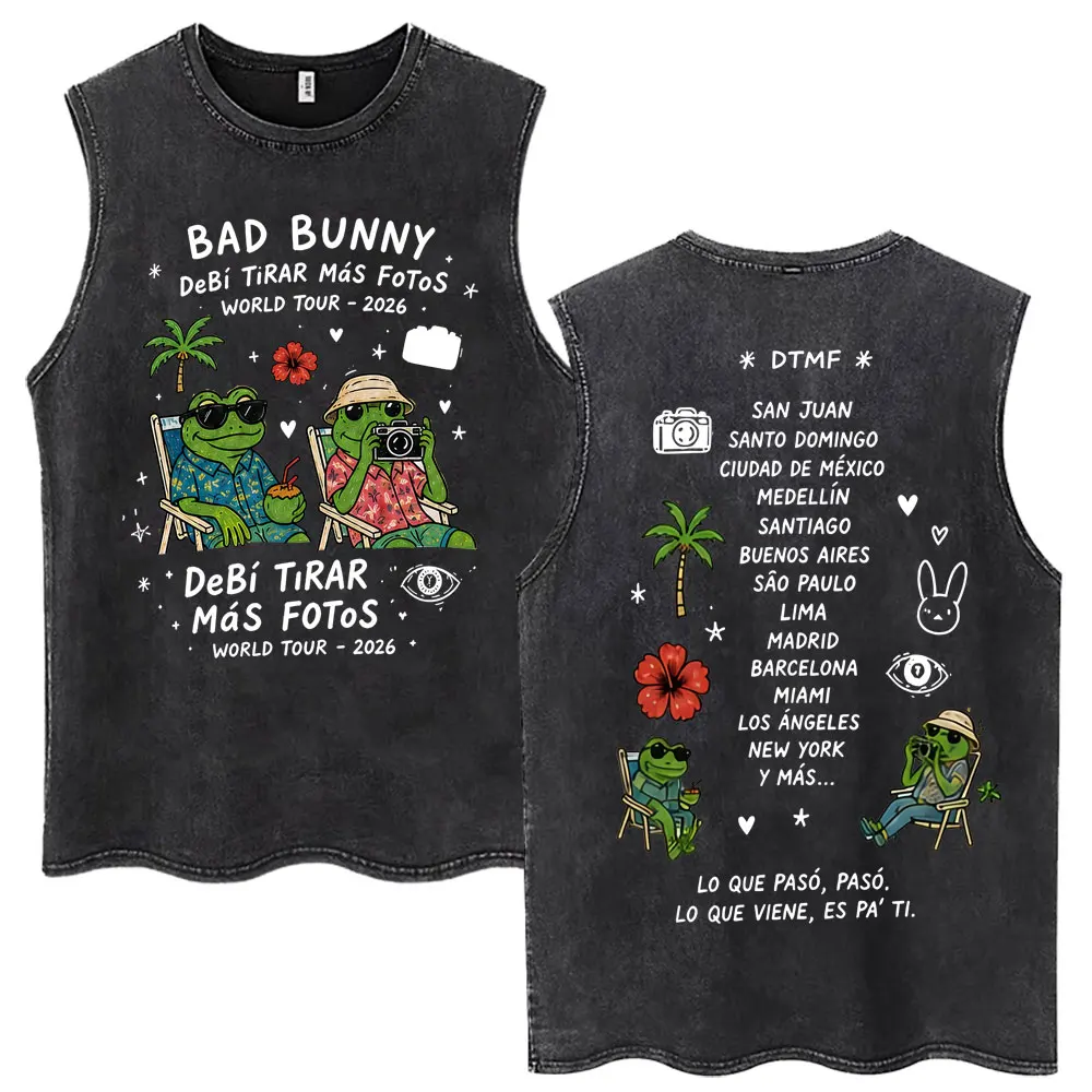 Фото Майки-безрукавки Rapper Bad Bunny Washed Tank Tops Debi Tirar Mas Fotos DTMF, модные хлопковые оверсайз футболки без рукавов в стиле хип-хоп для мужчин и женщин №3
