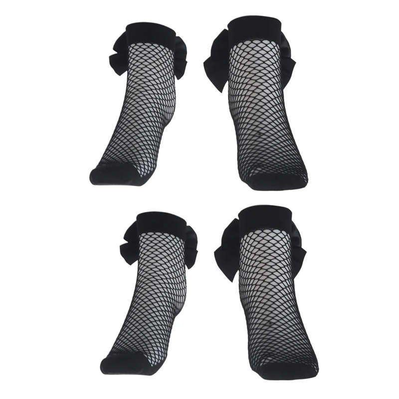 

4X Summer Women Fashion Bow Knot Fishnet Socks Short Hollow Out Mesh Sock-Black