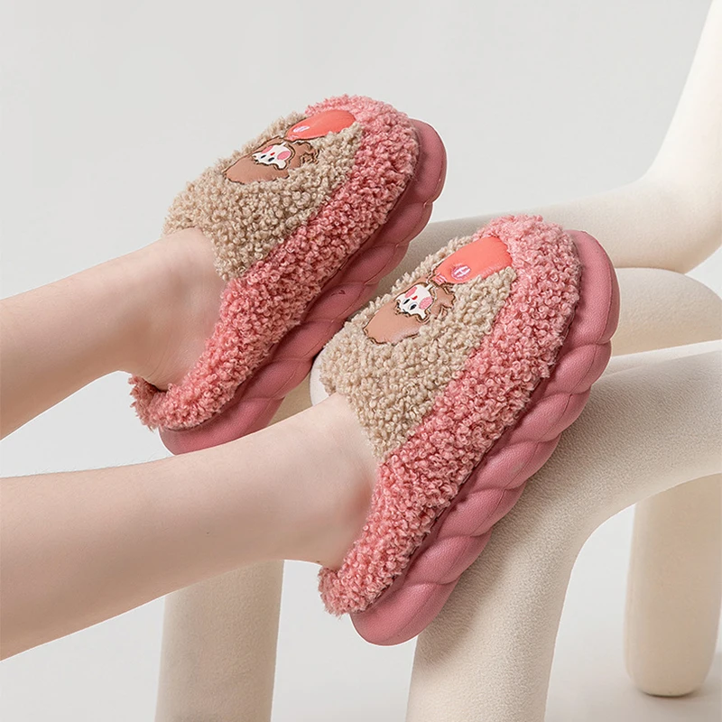 Women Winter Warm Fur Slippers Couples House Non-slip Soft Shoes Men Comfort Flat Heel Home Indoor Bedroom Zapatillas Casa Mujer