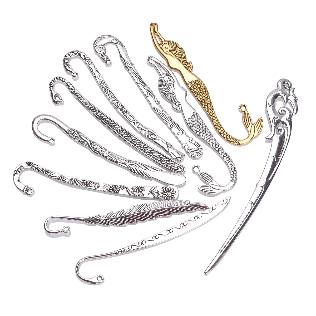 

5pcs Tibetan Silver Antique Gold Color Metal Curved Bookmarks Different Shapes Charms Findings DIY Necklace Jewelry Making