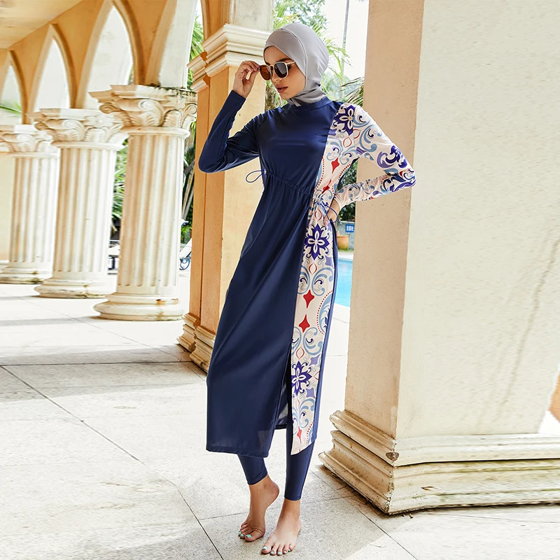 

Burkini 2022 New Muslim Swimwear 3PCS Hijab Digital Printing Print Long Sleeve Islamic Swimsuit Burkini Robe