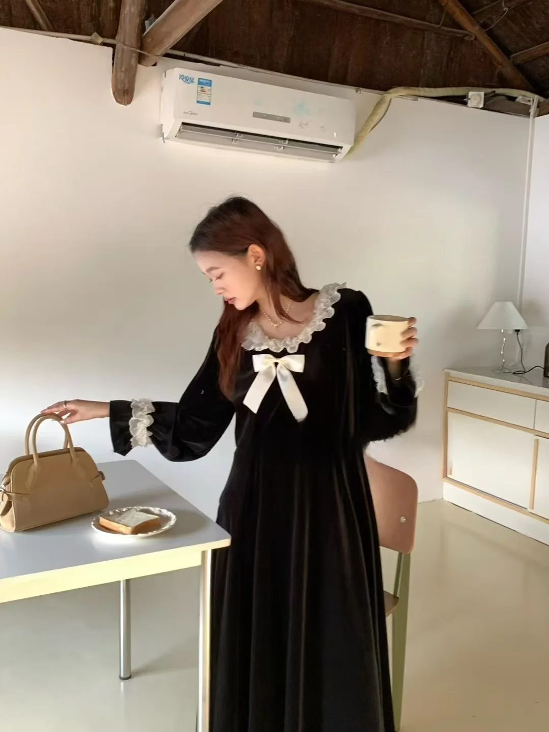 [Winter Love Song] Длинное платье больших размеров с французским вырезом на осень и зиму