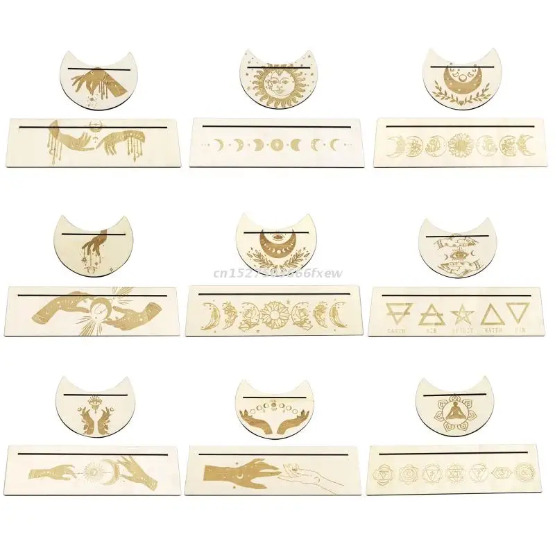 

Wiccan Decoration Wooden Card Holder for Moon Tarot Shape Rectangle Altar Card Holder Display for Witch Divination Tools