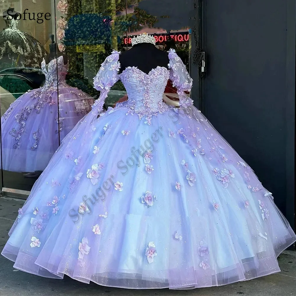 

Fanshao pd113 Handmade Flowers Quinceanera Dress with Long Puff Sleeve Vestidos De 15 Anos Tulle Cinderella 16 Princess Gowns