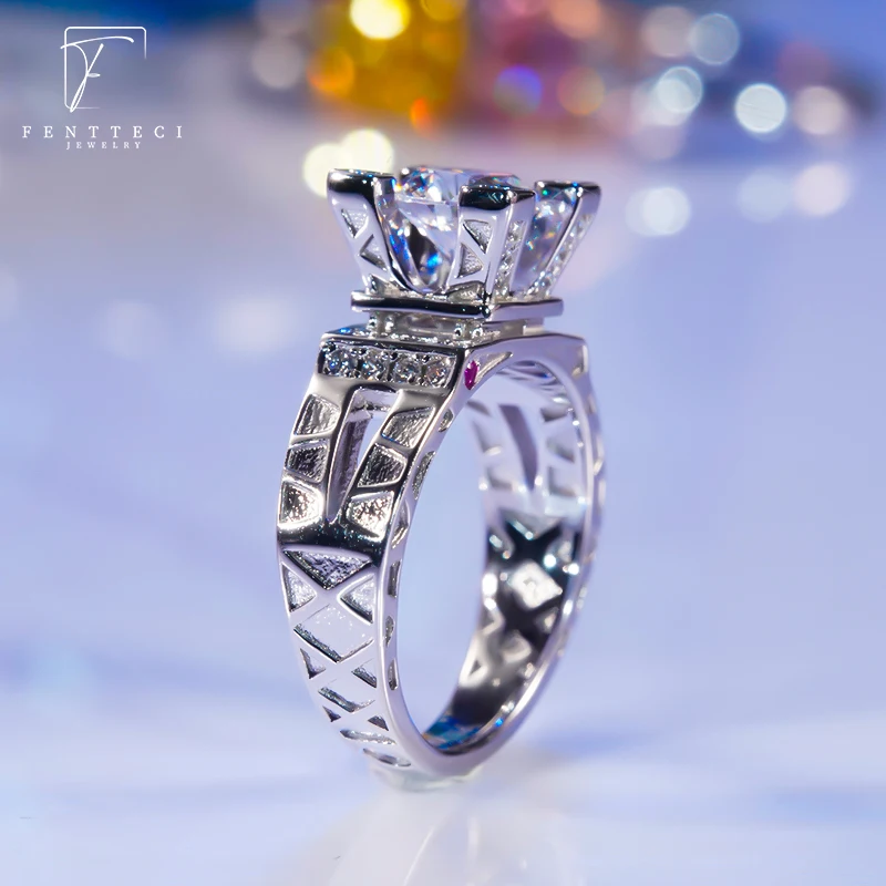 FENTTECI 925 Sterling Silver Moissanite Diamond Luxury Eiffel Tower Diamond Ring Haute Couture Luxury Diamond Ring