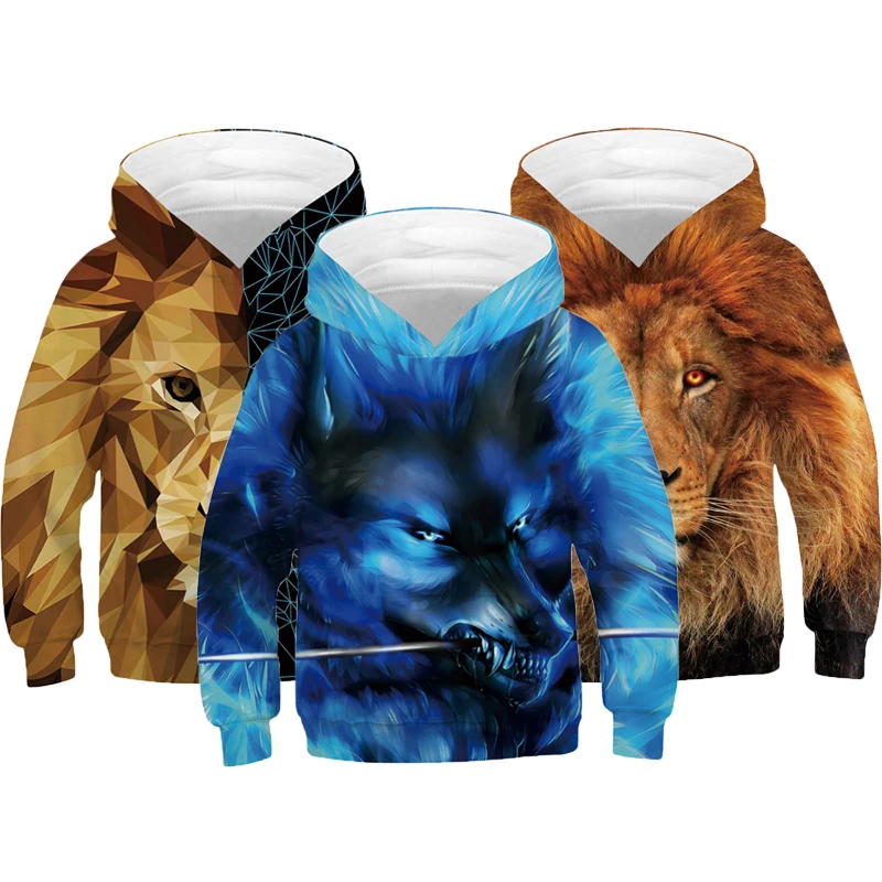 

4-14 Years Boy Hoodies Autumn 3D Thunder Lion Wolf Fox Teenagers Sweatshirt For Boys Christmas Birthday Present Children Coat