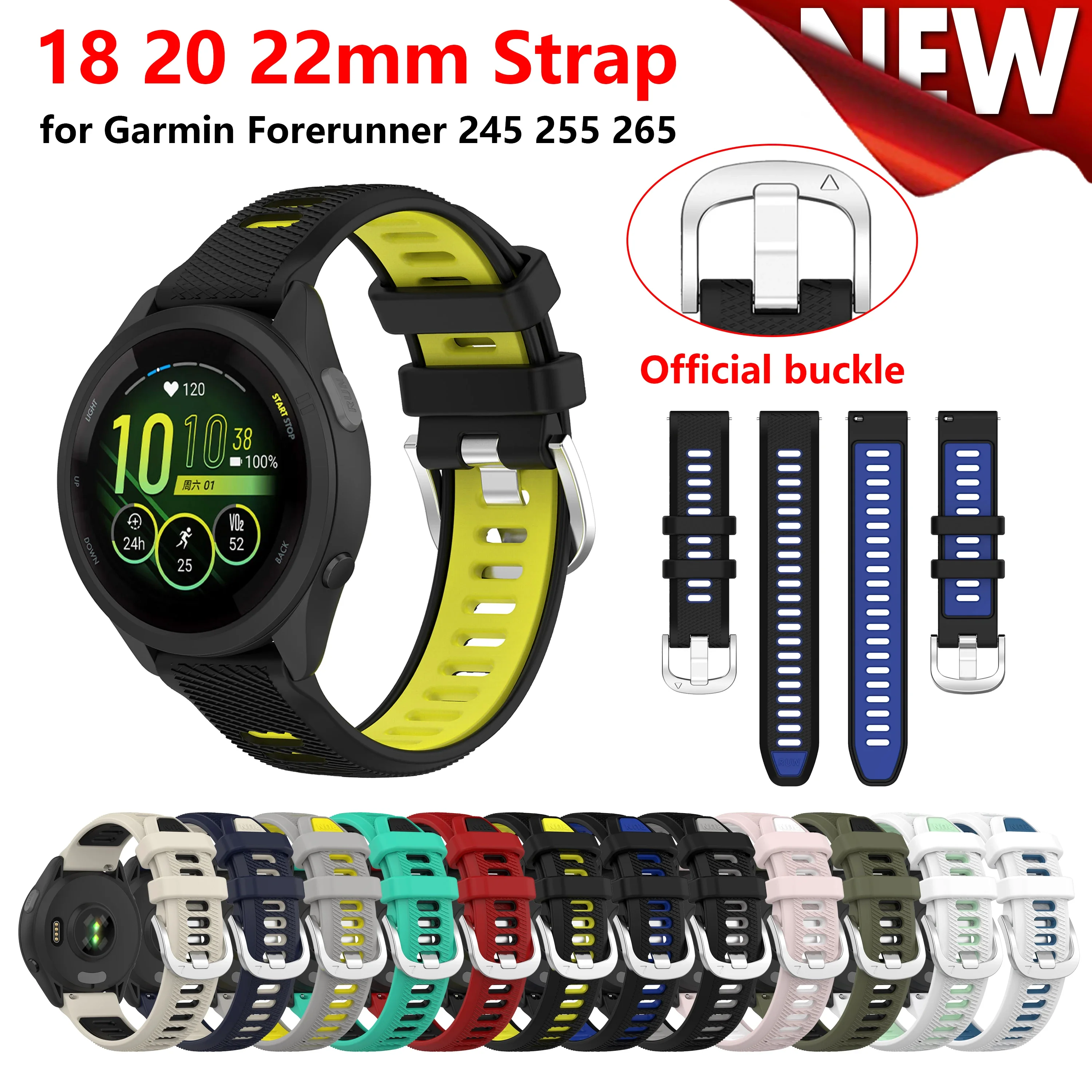 Силиконовый спортивный браслет для Garmin Forerunner 255 265 245 645 55 ремешок 18 20 22 мм шнур 2 2S SQ