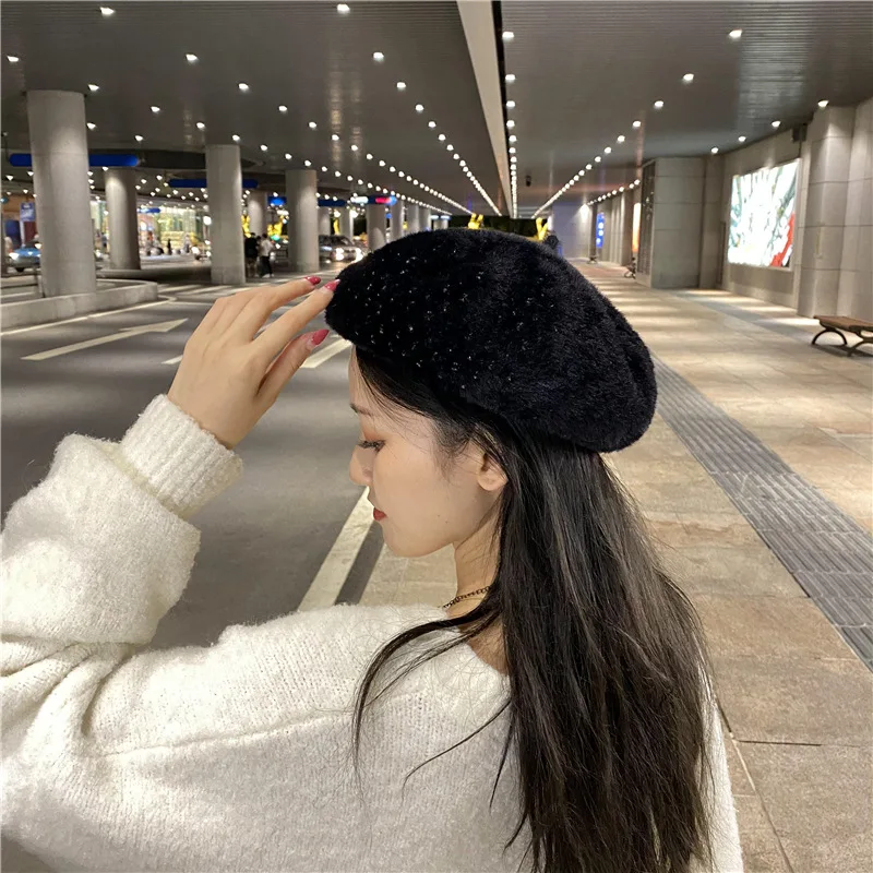 

Autumn and Winter New Korean Version of Beret Women's All-match Ferret Velvet Hat Pumpkin Bud Hat Tide