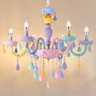 Радужная хрустальная люстра европейские свечи люстры для детской спальни принцесса Макарон лампы Защита глаз