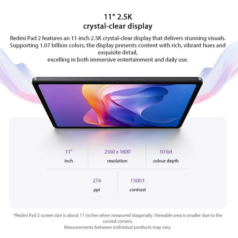 Фото Xiaomi Redmi Pad 2 Глобальная версия Advanced Helio G100-Ultra 11-дюймовый кристально-прозрачный дисплей 2,5K, 18 Вт, быстрая зарядка, аккумулятор 9000 мАч №4