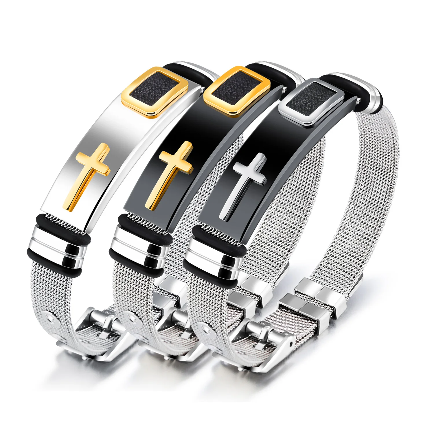 

Titanium Steel Mesh Belt Bracelet Bracelet Cross Men's Wristband Adjustable