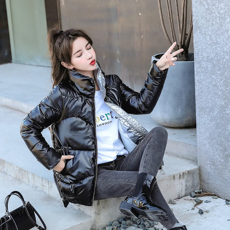 2022 Autumn and Winter New Fashion Stand-up Collar Down Jacket Women Short Smooth Casual Loose Cotton Coat Women