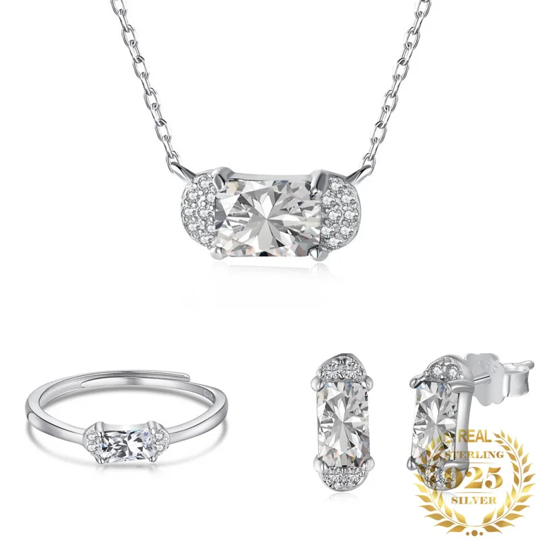 

Sterling Silver 925 Fashion Oval Diamond Jewelry Sets Women Luxury Rectangle Zircon Pendant Necklace For Women White Gold Plated