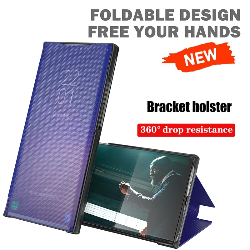 Однотонный зеркальный флип-чехол из углеродного волокна для Samsung S21 Plus S20 FE S10 S9 S8
