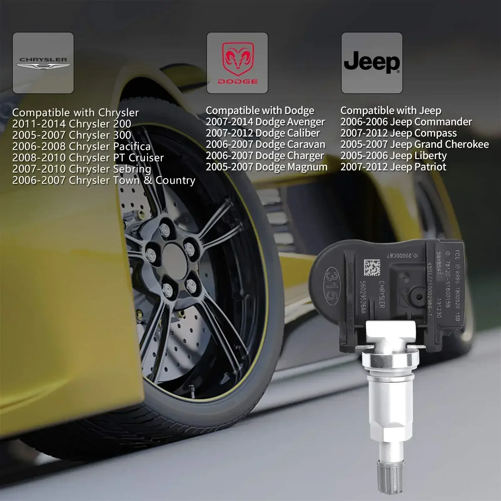 Фото 8 компл. Датчик давления в шинах, 4 шт. для Jeep Grand Cherokee Liberty Compass Patriot, калибр, зарядное устройство Avenger №2