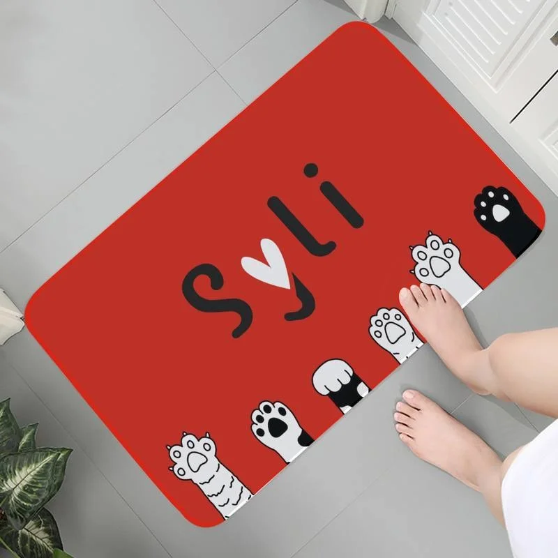 

Soft Living Room Bathroom Carpet Flannel Rug Hallway Mats Art Children Crawling Cute Cats Paw Lounge Rug Bath Mats Area Rugs