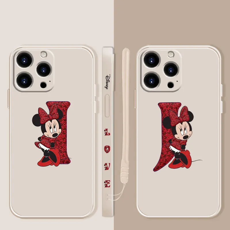 

Minnie Mouse Love Heart Letter J I Case For iPhone 13 12 11 Pro Max 5 5S 6S 6 7 8 Plus X XR XS SE 12 13 Mini Liquid Candy