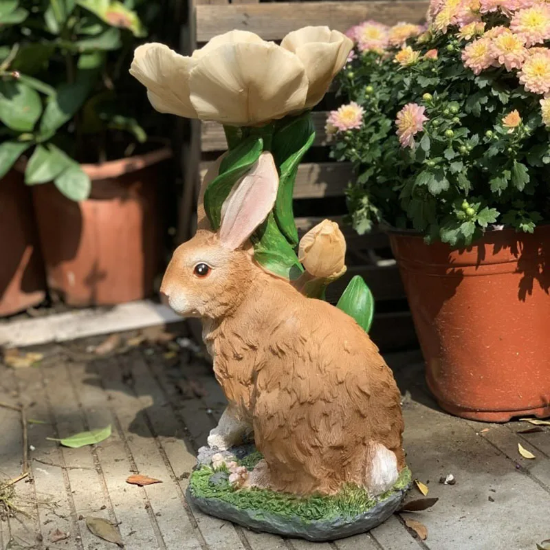 Garden Decoration Props Resin Rabbit Feeder Outdoor Garden Landscape Simulation Gnome Animal Statue Decoration Accessories