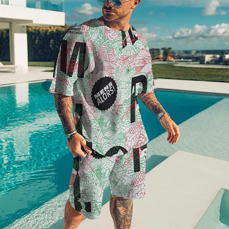 2022 Men's Sets Summer Short Sleeve T-Shirt Suit Fashion 2 Piece Streetwear 3D Print Sports Beach Shorts Tracksuit Male Clothes