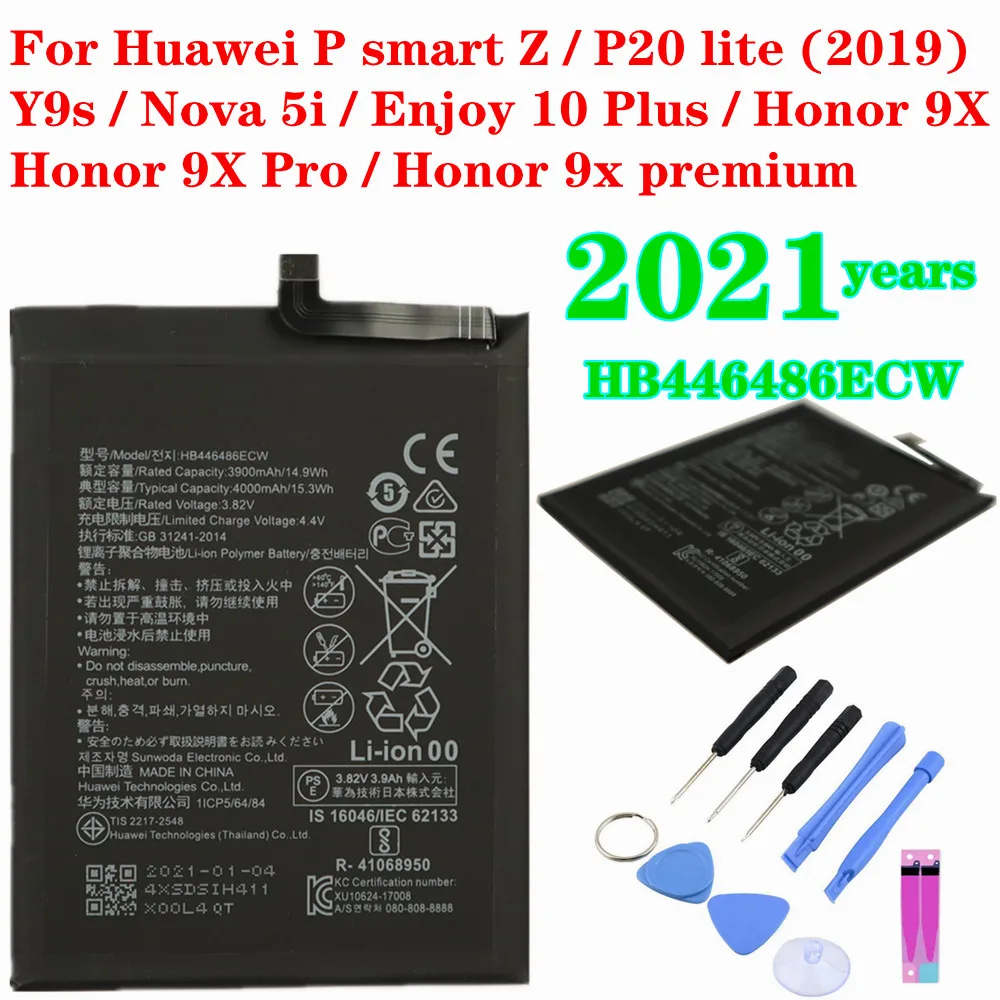 

2021 HB446486ECW Battery 4000mAh For Huawei P smart Z/Y9s/P20 lite/honor 9X/honor 9X Pro/Nova 5i/Enjoy 10 Plus Honor 9X premium