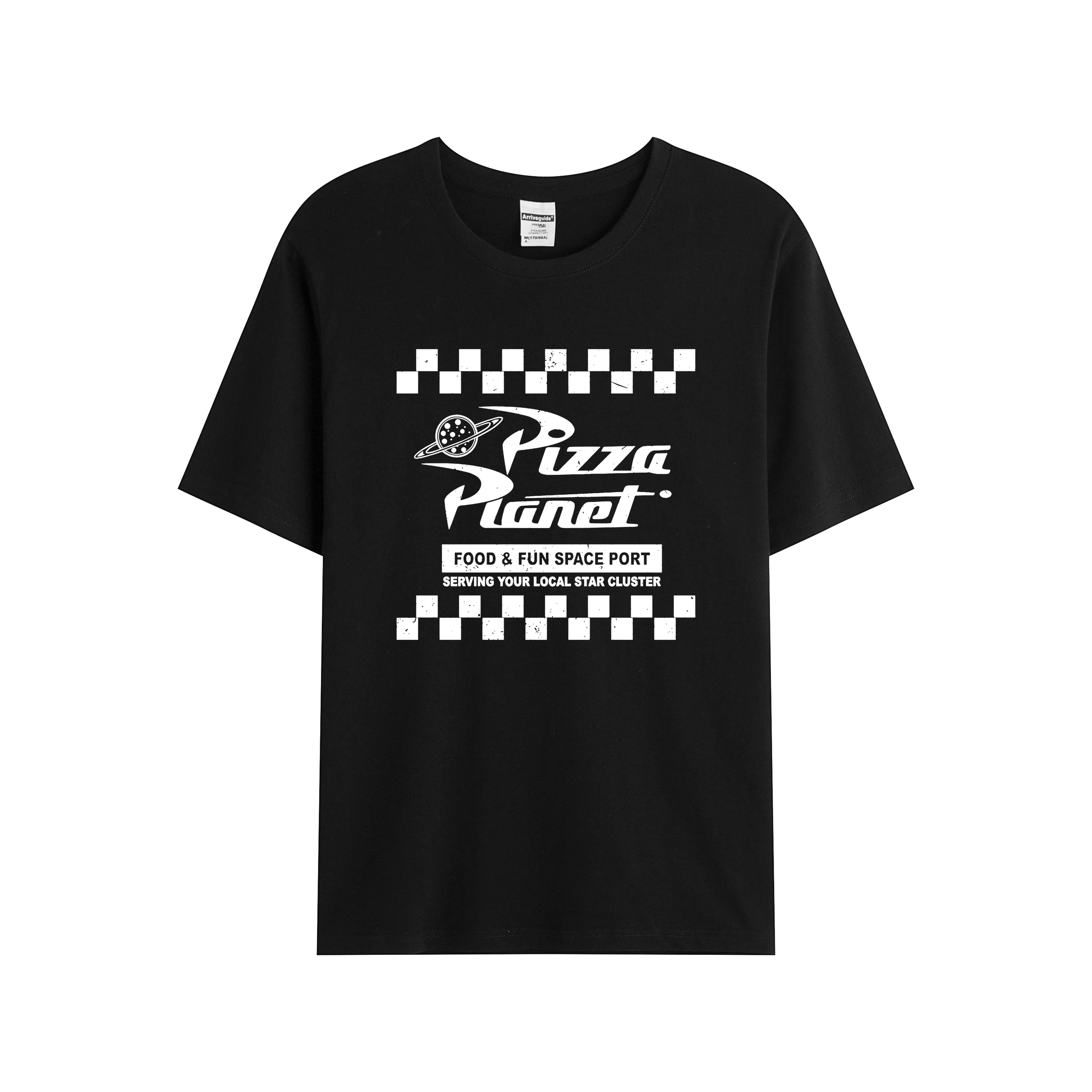 

2021 Men/Women's Summer Black Street Fashion Hip Hop Pizza Planet T-shirt Cotton Tees Short Sleeve Tops