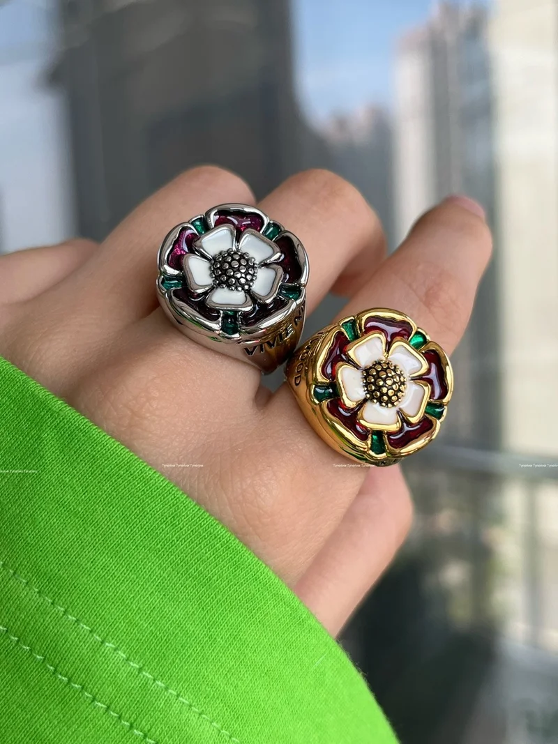 

Женское эмалированное кольцо в виде цветка, в стиле панк