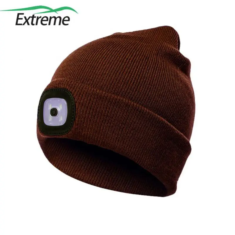 

LED Knitted Beanie With Head Lamp Light USB Rechargeable / Battery High Powered Knit Men Women Hip Hop Winter Warm Hat