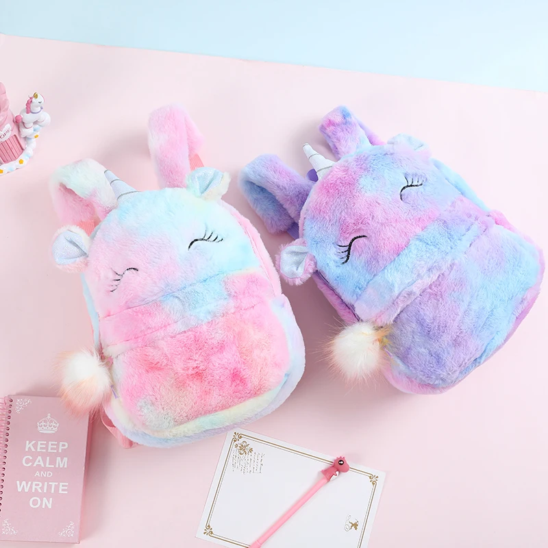 Unicorn Kids Bag  Plush Small Backpack for Girls Cartoon Travel Kid Backpacks With Pom Ball Cute Little Girl Schoolbags Bookbag