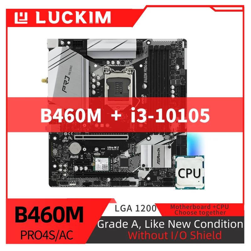 

Refurbished B460M PRO4S/AC Motherboard LGA1200 Set Kit with Intel i3-10105 Processor