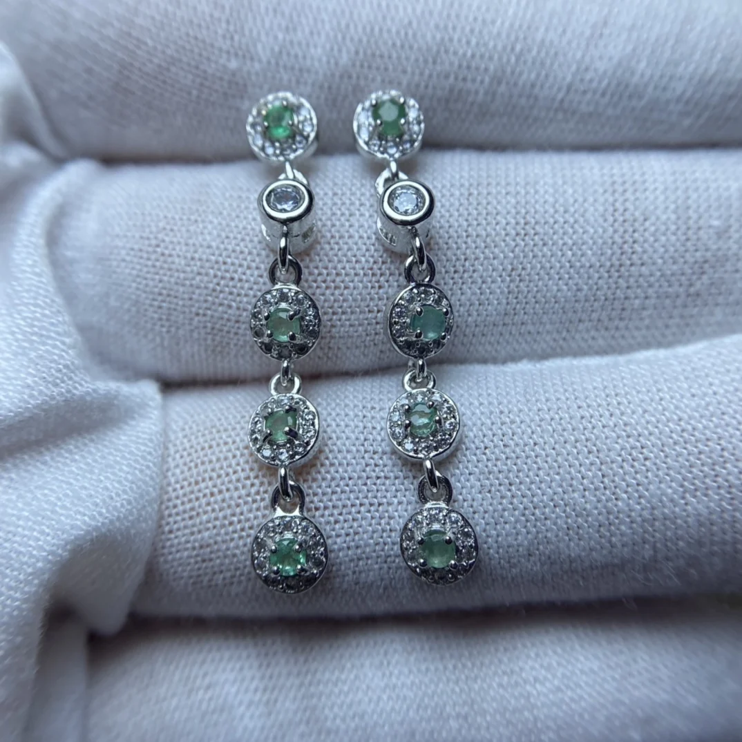 

1Pcs/Lot Natural Emerald Stud Earrings Women's Jewelry Bijou 925 Silver Aretes De Mujer Oorbellen Voor Vrouwen Kolczyki Damskie