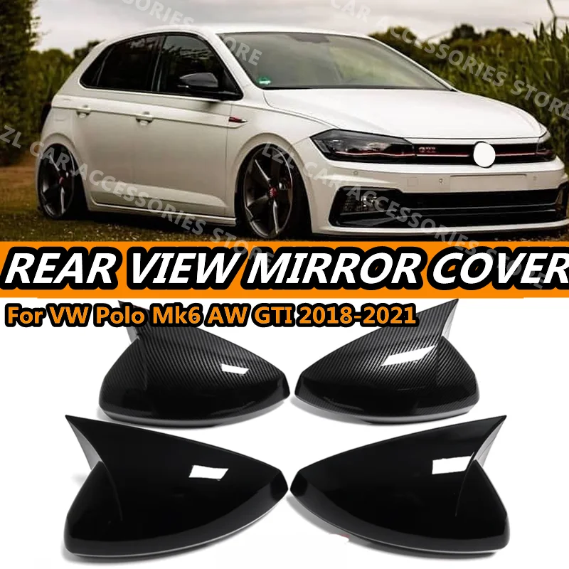 Крышка зеркала заднего вида для Volkswagen для VW Polo Mk6 AW GTI 2018-2021 OX Horn, автомобильные колпачки, оболочка, отделка, внешний вид из углеродного волокна