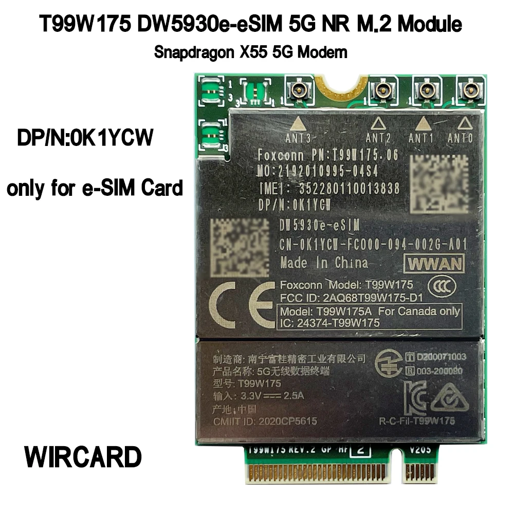 WIRCARD T99W175 Latitude DW5930e-eSIM X55 5G Module DP/N 0K1YCW для ноутбука dell 5430 7330