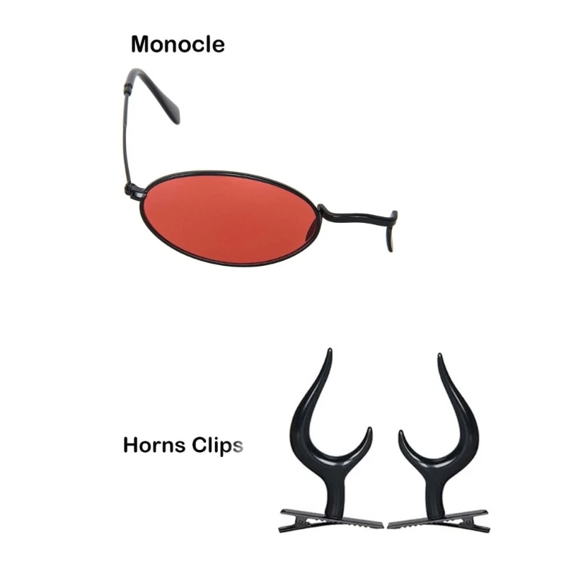95AB монокулярные очки с цепочкой рога дьявола заколки для волос солнцезащитные