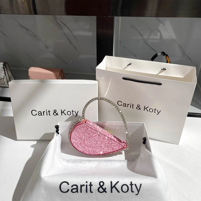 Luxury Designer Diamonds Metal Handle Handbag Glitter Shiny Sequined Evening Bag Wedding Party Clutch Purse Women Shoulder Bag