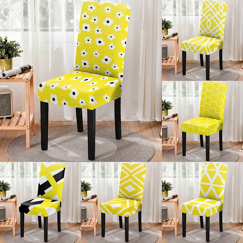 

Geometric Printing High Back Stretch Chair Cushion Covers Anti-dirty Removable Yellow Gaming Chair Protector Room Decor