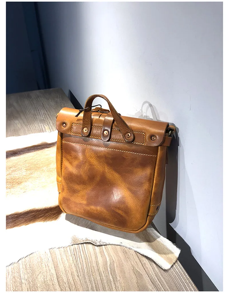 Luxury natural genuine leather men's messenger bag casual retro designer real cowhide outdoor handmade brown shoulder bag