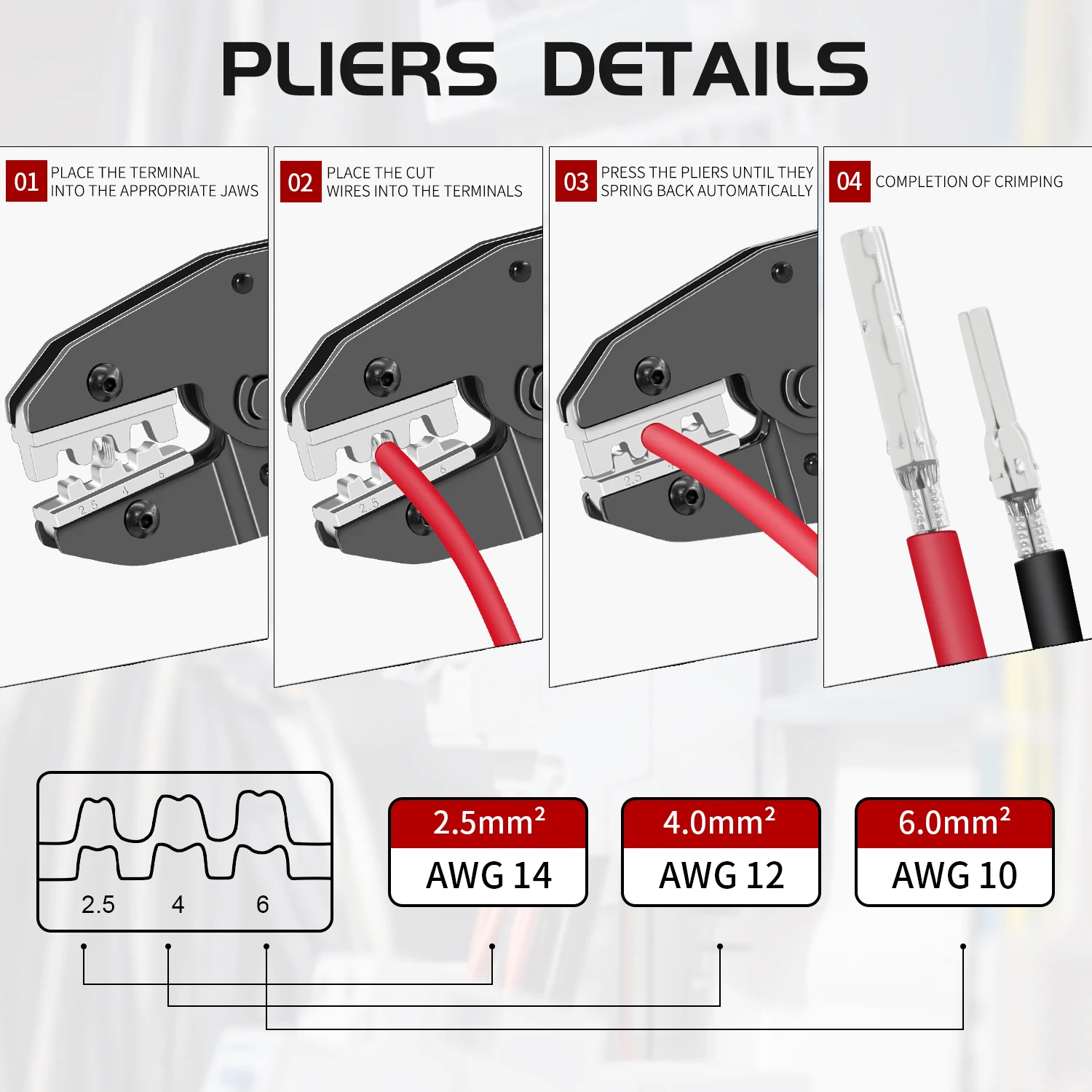HS-2546B Обжимной инструмент для солнечных разъемов AWG 14 12 10 обжима проводов с