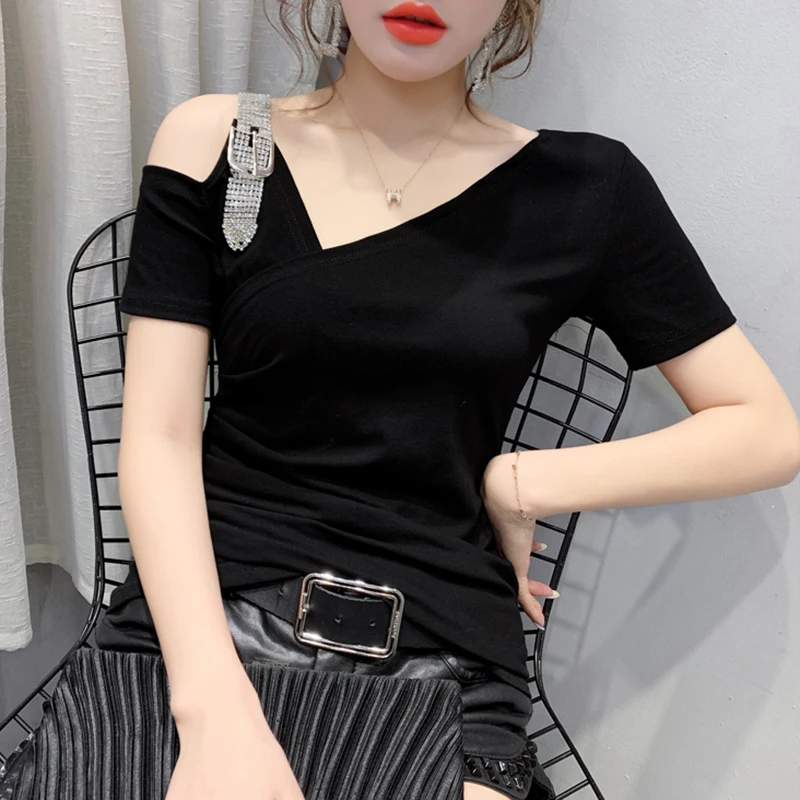2024 новая элегантная женская одежда сексуальная футболка с открытыми плечами и