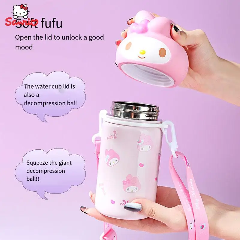 

350/380/460Ml Sanrio My Melody Cinnamoroll Stainless Steel Thermos Cup Portable Thermal Insulation Water Cup with Shoulder Strap