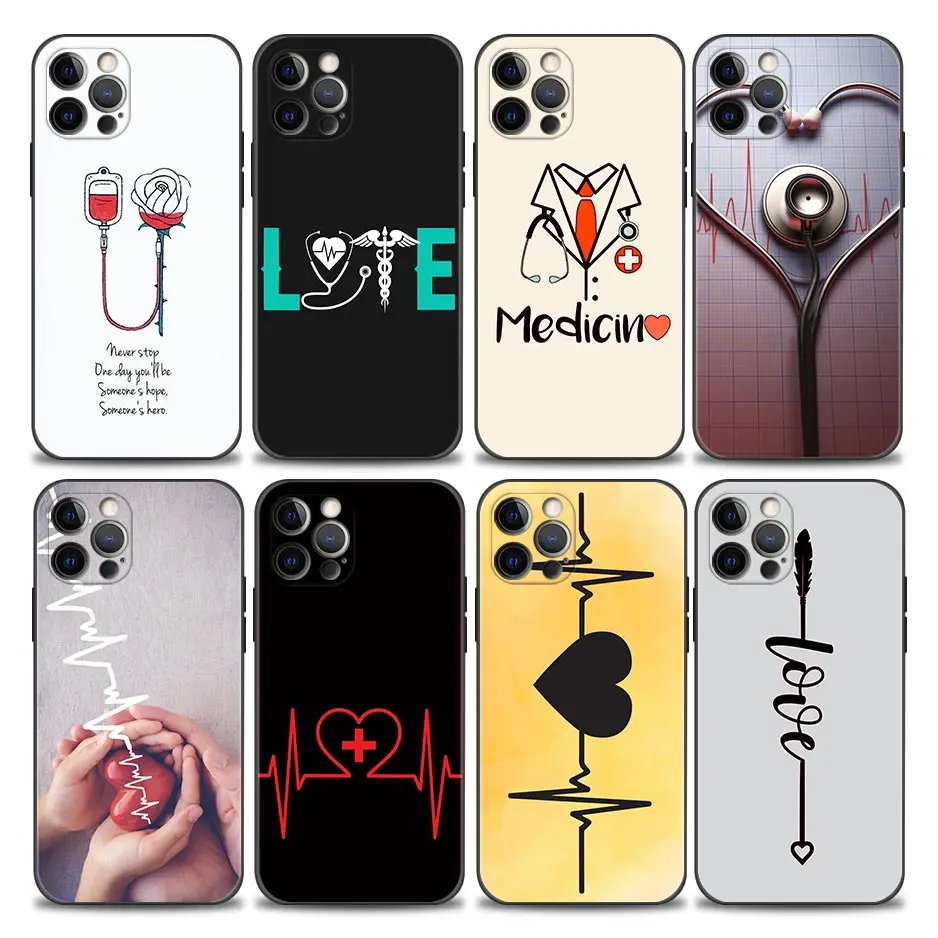 

Nurse Heart and Stethoscop Phone Case for iPhone 11 12 13 Pro Max Mini 7 8 SE XR XS Max 5 5s 6 6s Plus Case Soft Silicone Cover