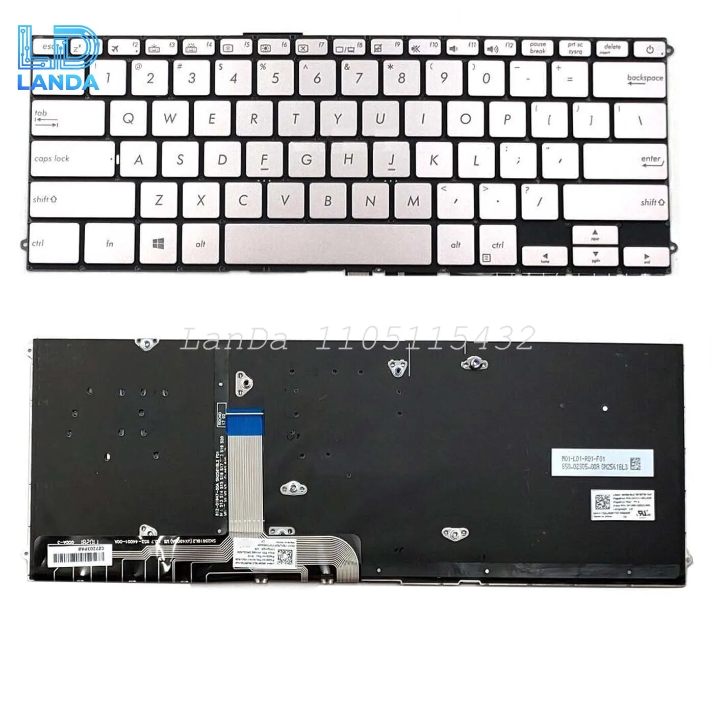 Фото Клавиатура для Asus Zenbook UX490 UX490U UX490UA UX490UAR UX490CA серебристо-серый США №1