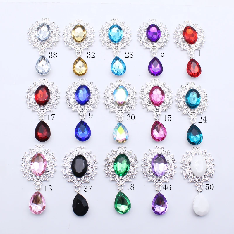 Брошь из металлического сплава с плоским основанием и стразами 10 шт./лот